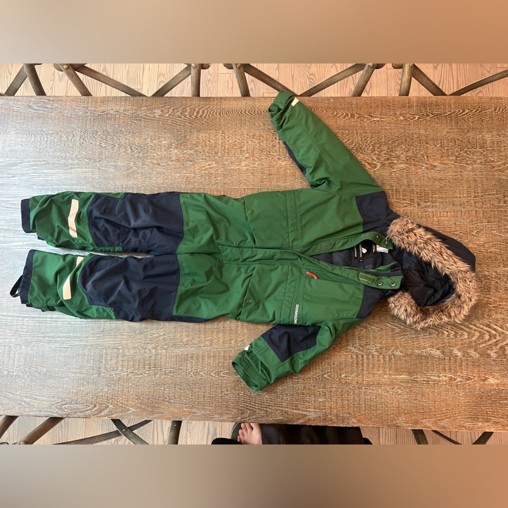 Didriksons Green and Navy Snowsuit with Fur Trim